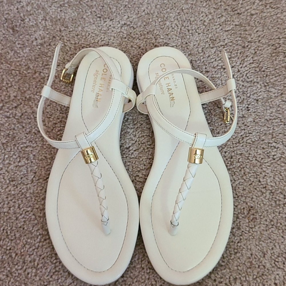 COLE HAAN WHITE AND GOLD SANDALS